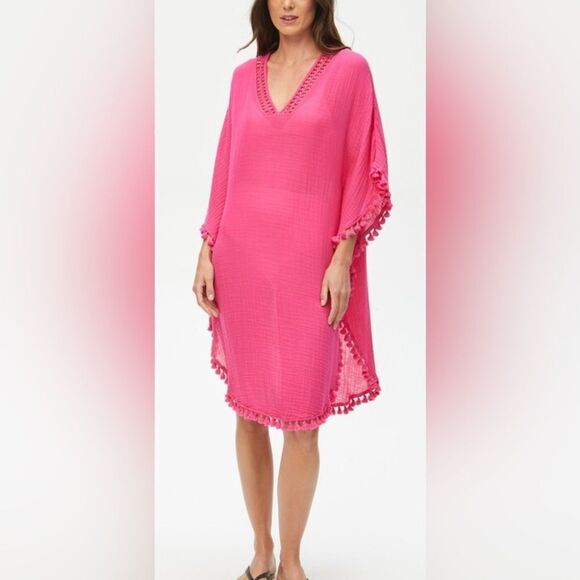 Michael Stars Other - Michael Stars Holly gauze tassel beach coverup pink OS